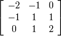 \left[\begin{array}{ccc} -2 & -1 & 0\\ -1 & 1 & 1\\ 0 & 1 & 2\end{array}\right]